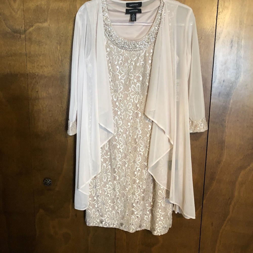 Beaded-neck Glitter Lace 2-piece jacket dress,